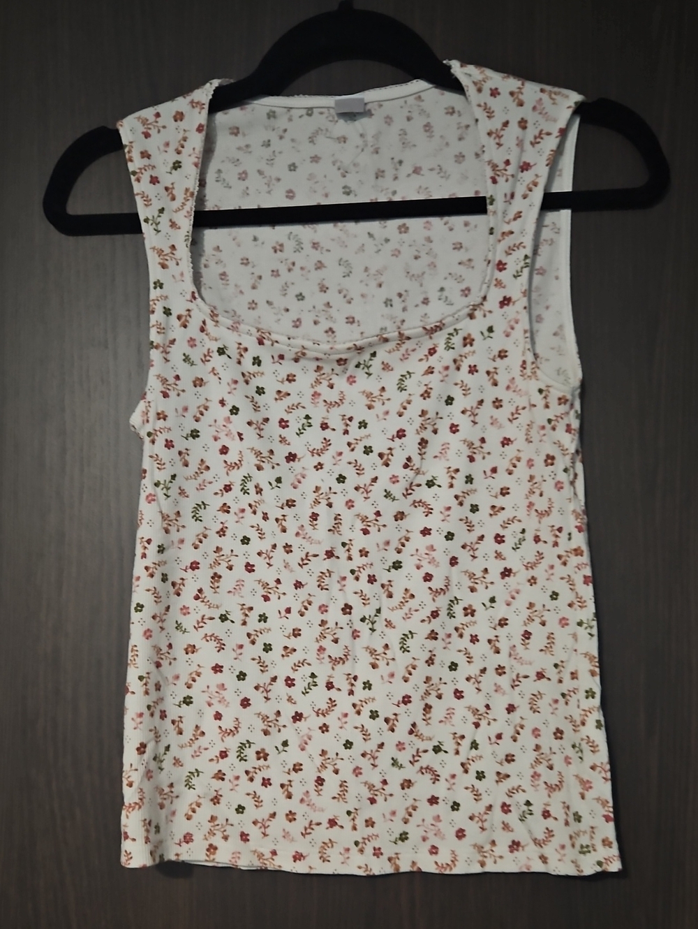 Old Navy White Tank Top with Red & Green Floral Print